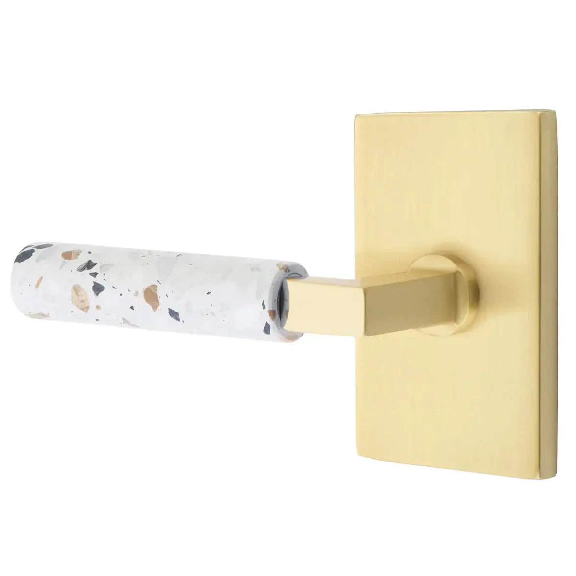 Emtek Light Terrazzo Lever with Modern Rectangular Rosette and L-Square Stem by Emtek