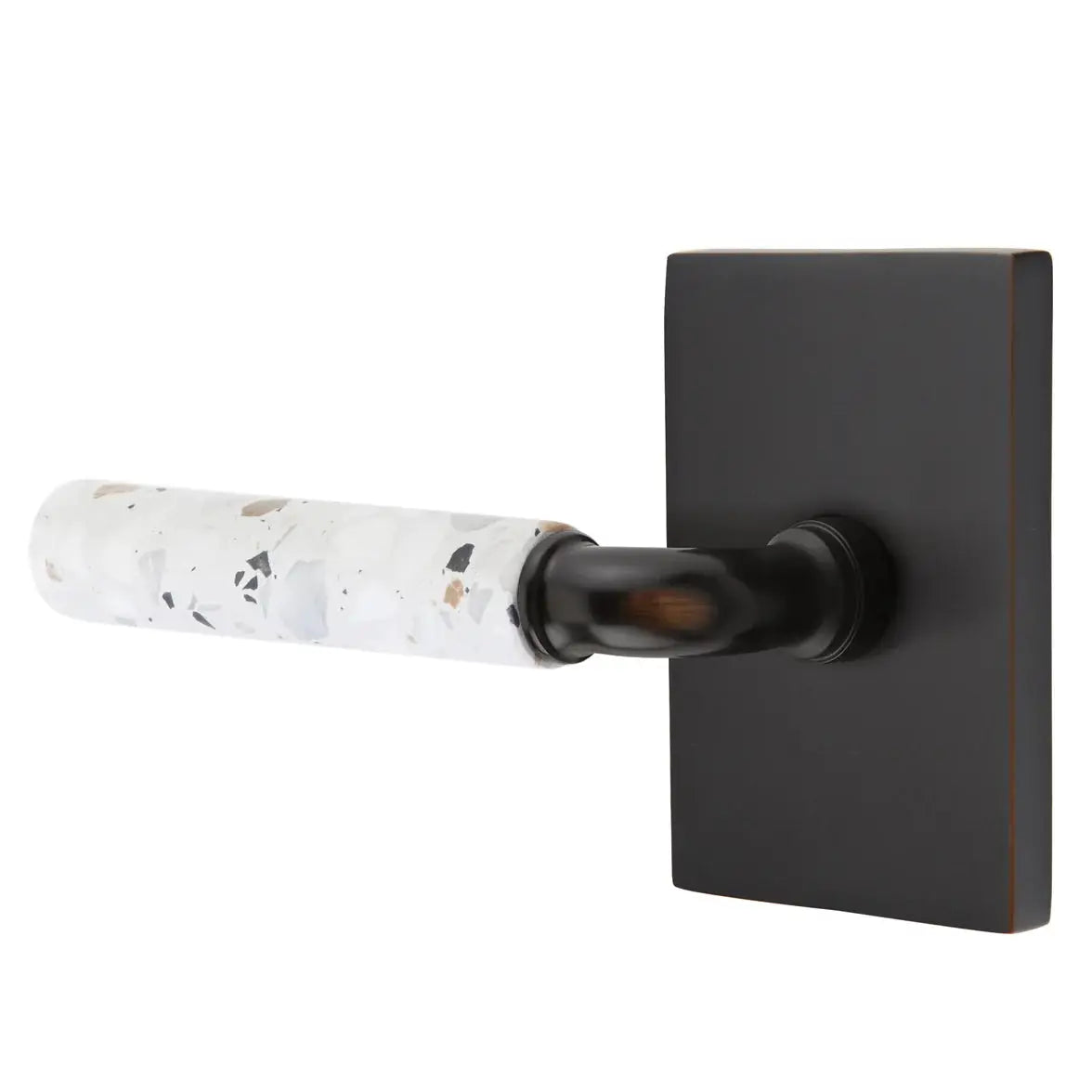 Emtek Light Terrazzo Lever with Modern Rectangular Rosette and R-Bar Stem by Emtek