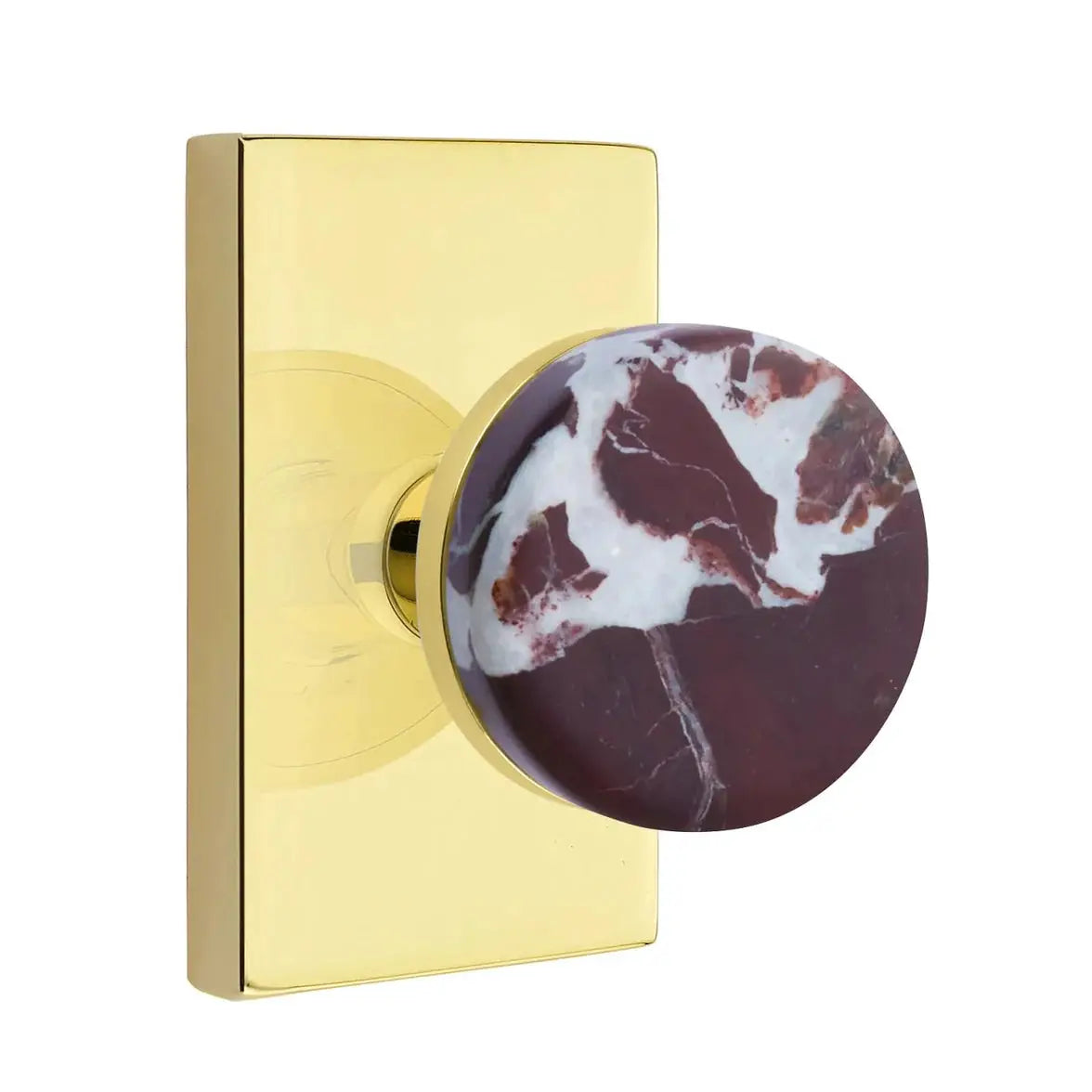 Emtek Rosso Levanto Marble Knob with Modern Rectangular Rosette and Conical Stem by Emtek