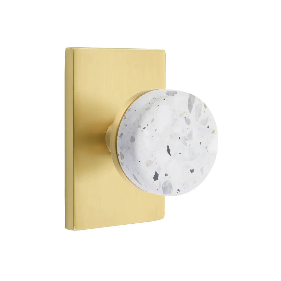 Emtek Light Terrazzo Knob with Modern Rectangular Rosette and Conical Stem by Emtek