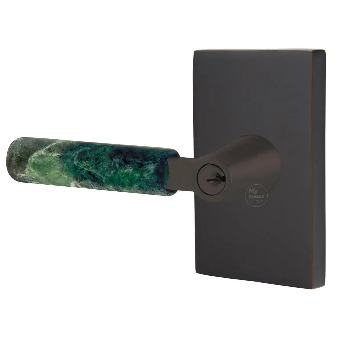 Emtek Green Marble Lever with Modern Rectangular Rosette and L-Square Stem by Emtek