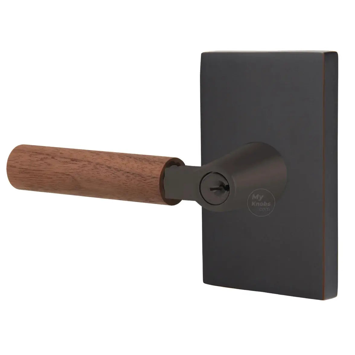Emtek Walnut Lever with Modern Rectangular Rosette and L-Square Stem by Emtek