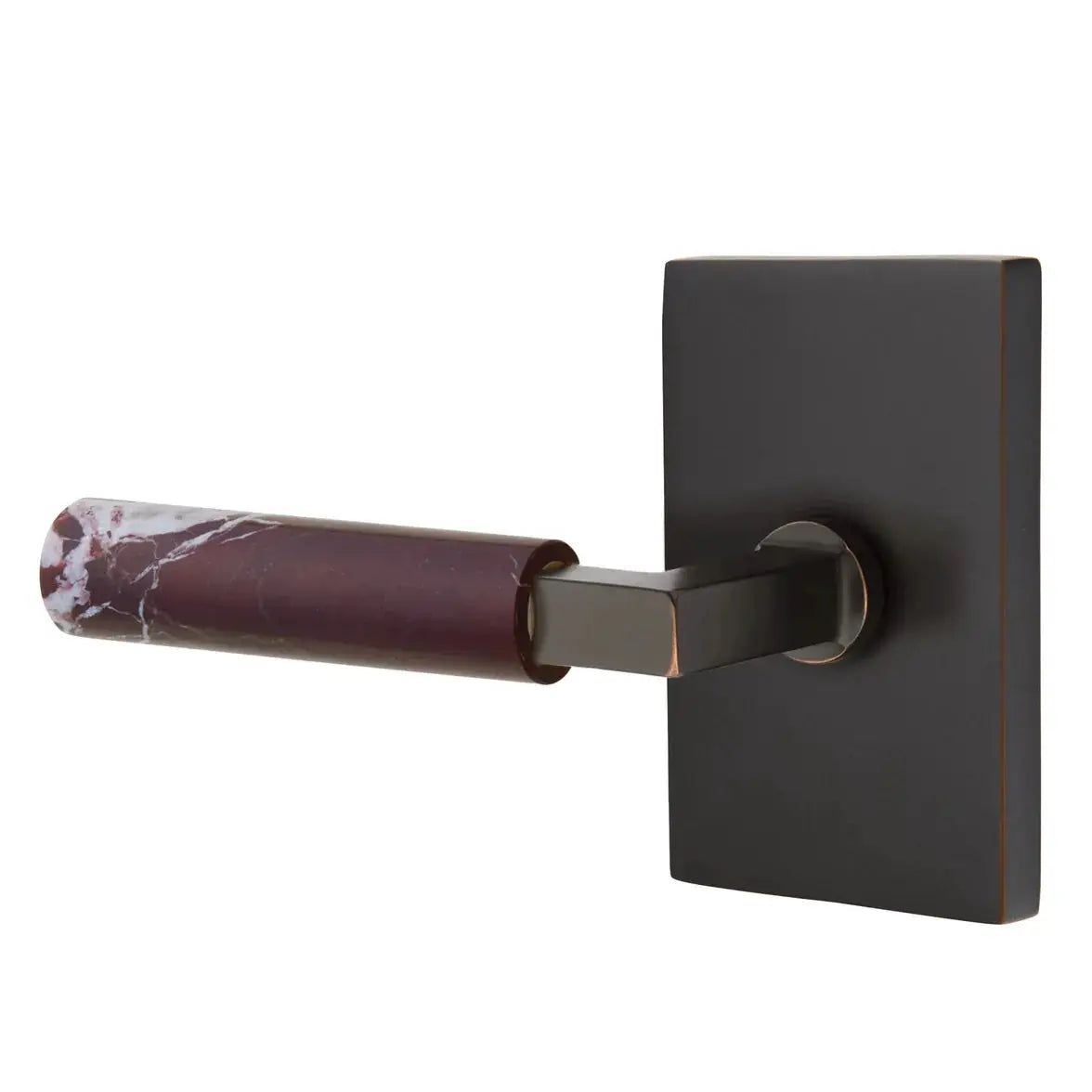 Emtek Rosso Levanto Marble Lever with Modern Rectangular Rosette and L-Square Stem by Emtek