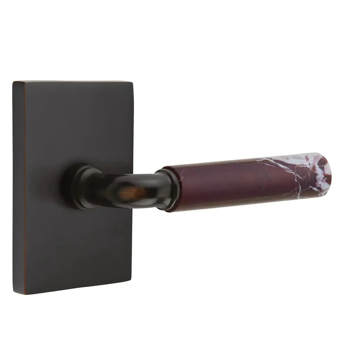 Emtek Rosso Levanto Marble Lever with Modern Rectangular Rosette and R-Bar Stem by Emtek