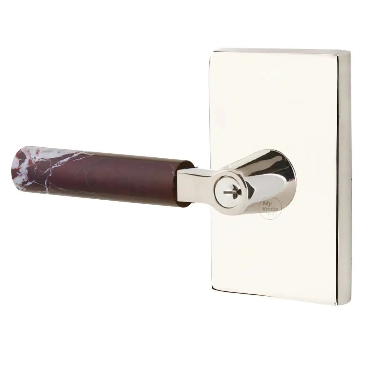 Emtek Rosso Levanto Marble Lever with Modern Rectangular Rosette and L-Square Stem by Emtek