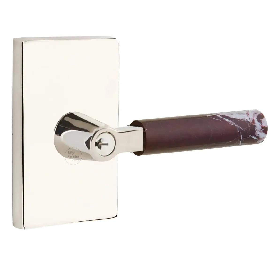 Emtek Rosso Levanto Marble Lever with Modern Rectangular Rosette and L-Square Stem by Emtek