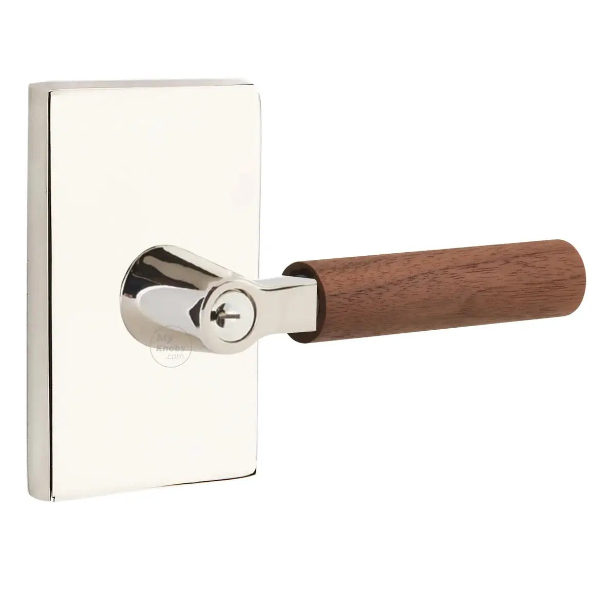 Emtek Walnut Lever with Modern Rectangular Rosette and L-Square Stem by Emtek