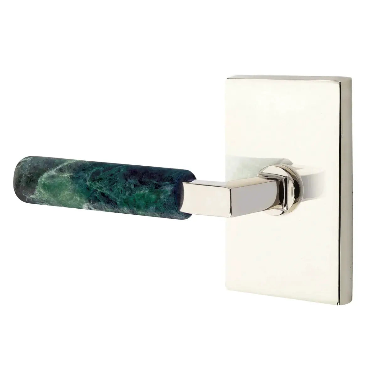 Emtek Green Marble Lever with Modern Rectangular Rosette and L-Square Stem by Emtek