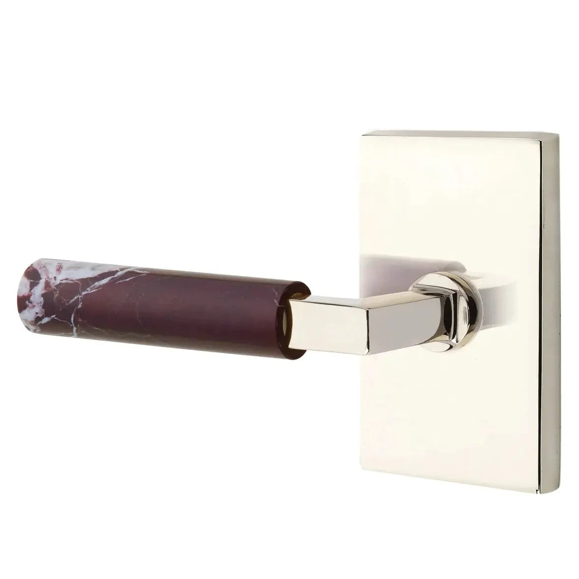 Emtek Rosso Levanto Marble Lever with Modern Rectangular Rosette and L-Square Stem by Emtek