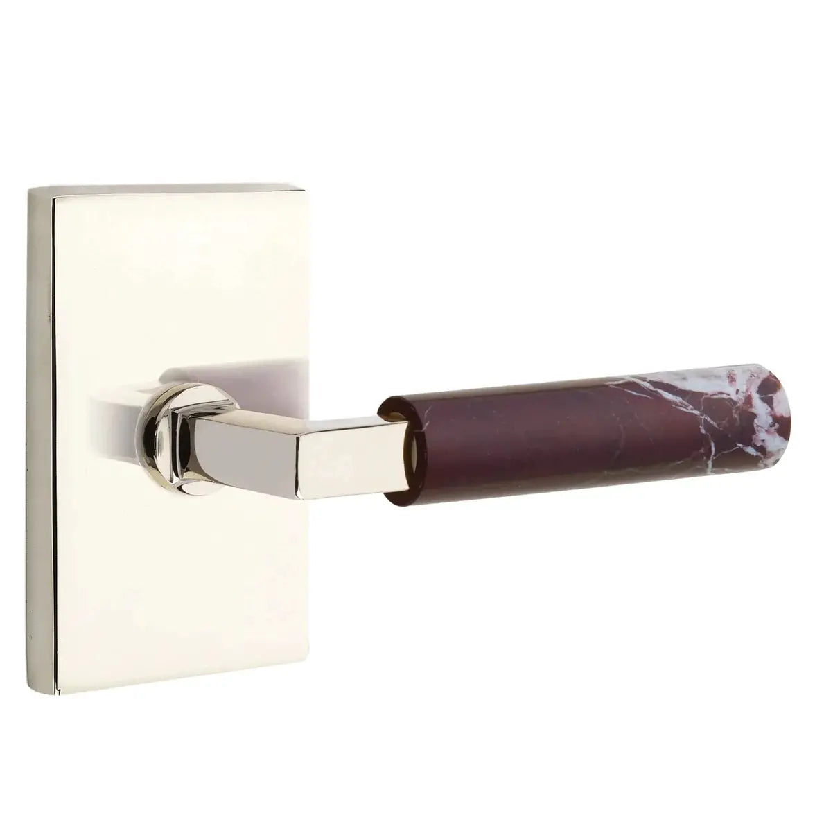 Emtek Rosso Levanto Marble Lever with Modern Rectangular Rosette and L-Square Stem by Emtek