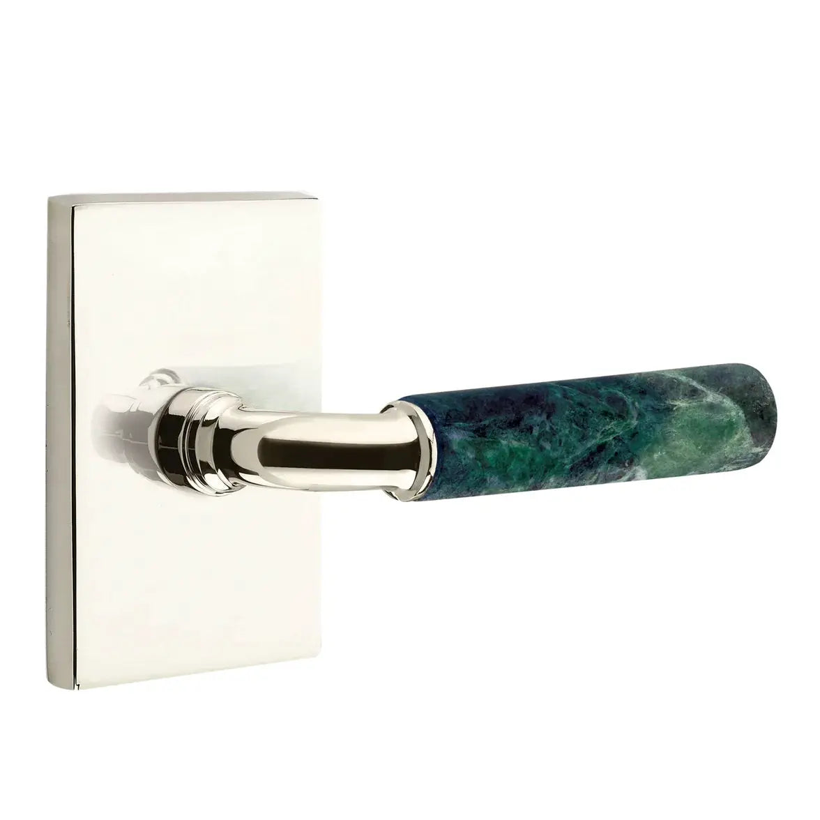 Emtek Green Marble Lever with Modern Rectangular Rosette and R-Bar Stem by Emtek