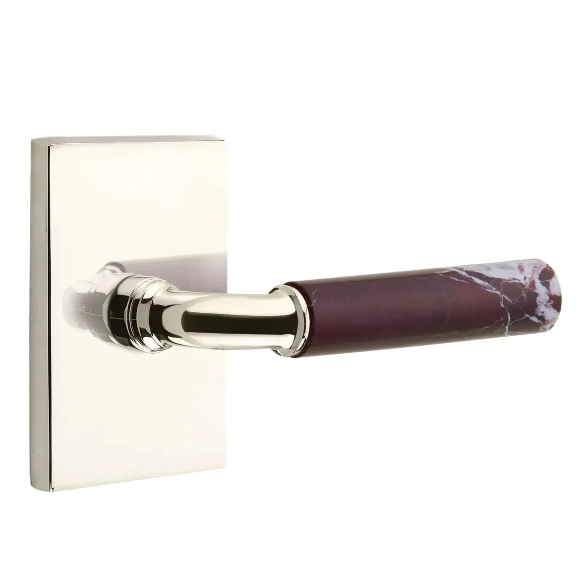 Emtek Rosso Levanto Marble Lever with Modern Rectangular Rosette and R-Bar Stem by Emtek