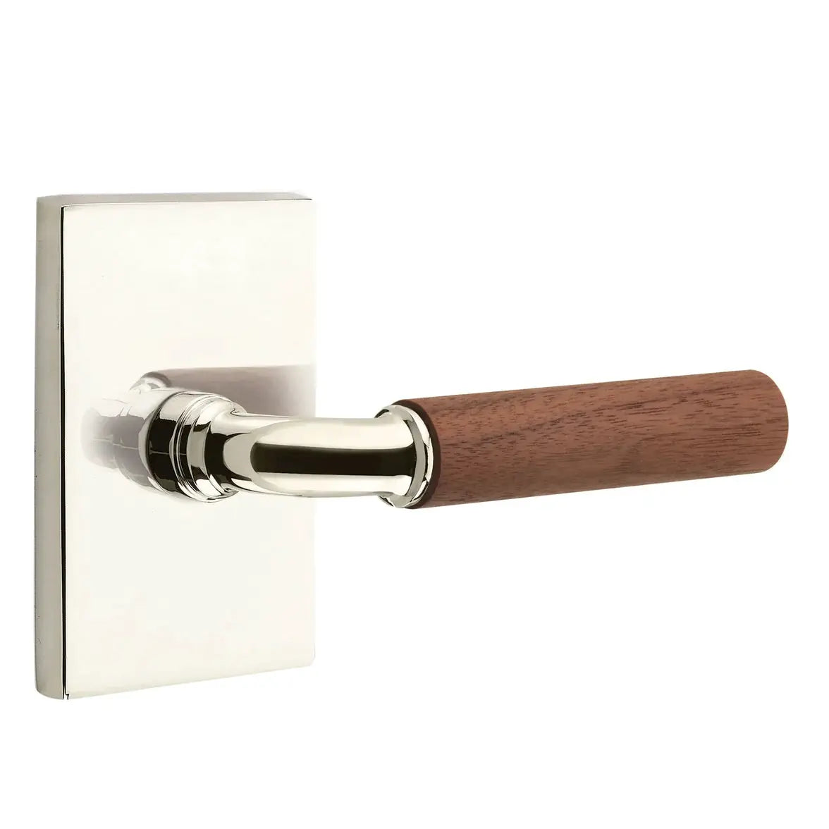 Emtek Walnut Lever with Modern Rectangular Rosette and R-Bar Stem by Emtek