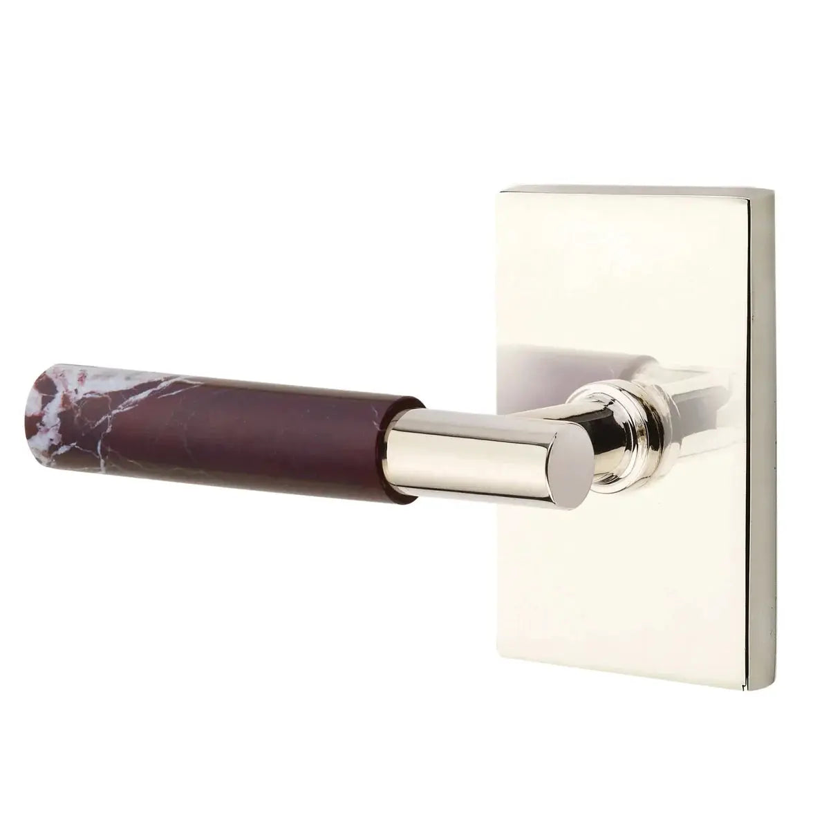 Emtek Rosso Levanto Marble Lever with Modern Rectangular Rosette and T-Bar Stem by Emtek