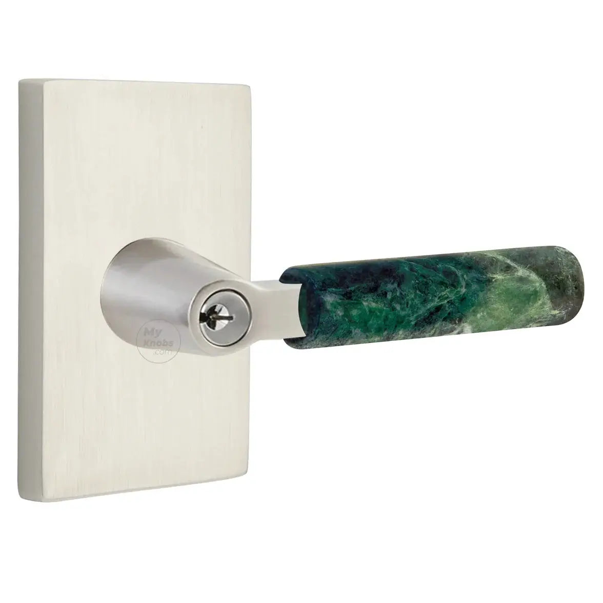 Emtek Green Marble Lever with Modern Rectangular Rosette and L-Square Stem by Emtek