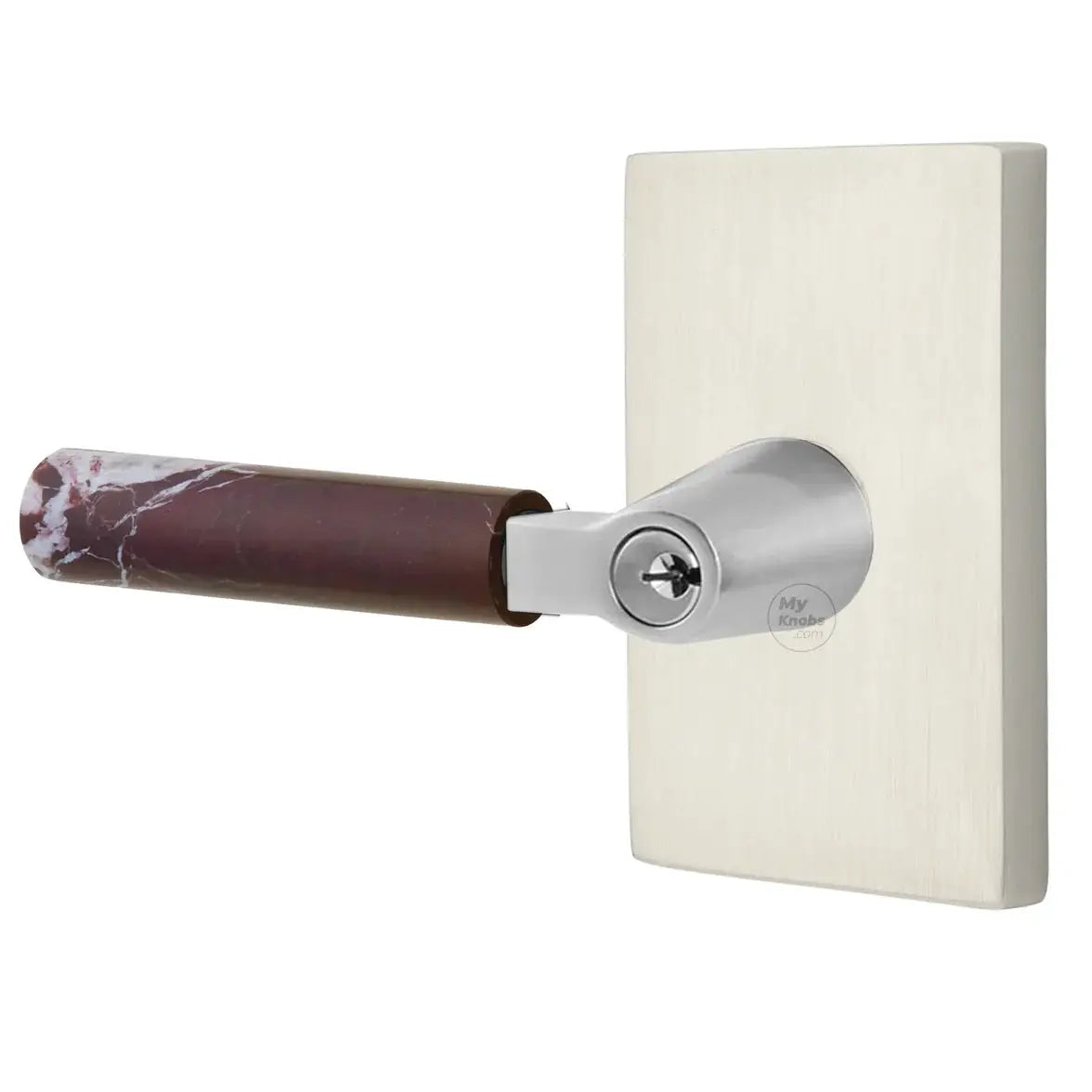 Emtek Rosso Levanto Marble Lever with Modern Rectangular Rosette and L-Square Stem by Emtek