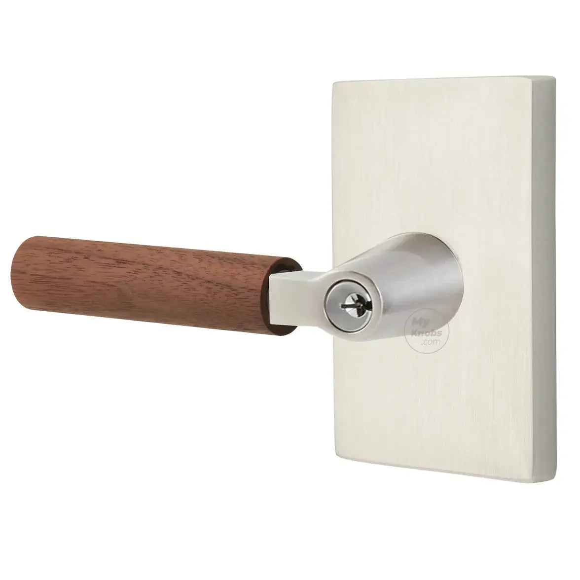 Emtek Walnut Lever with Modern Rectangular Rosette and L-Square Stem by Emtek