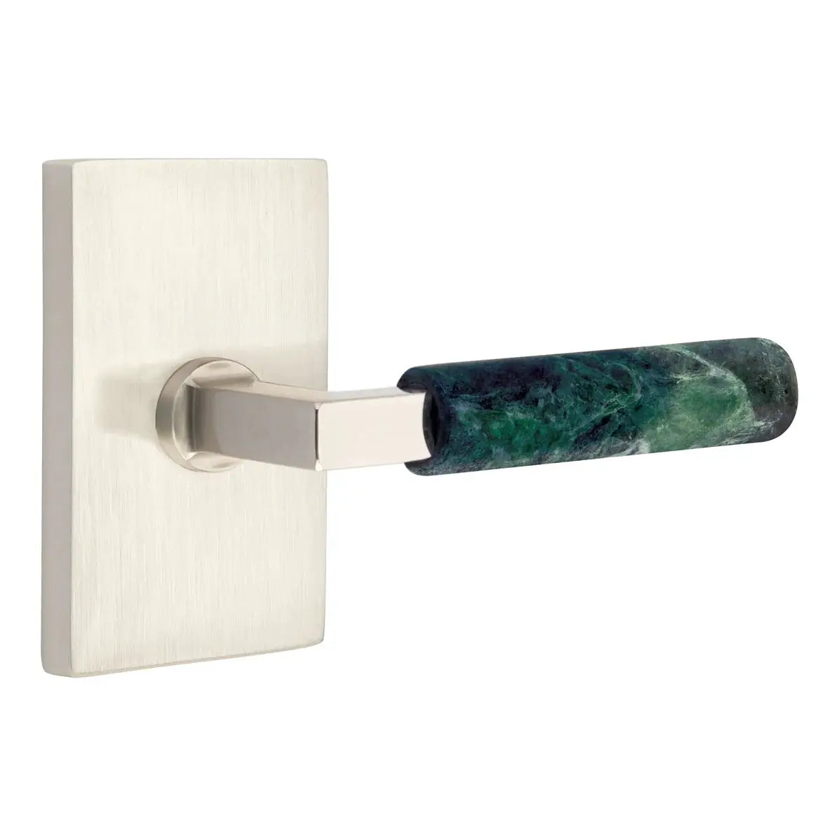 Emtek Green Marble Lever with Modern Rectangular Rosette and L-Square Stem by Emtek