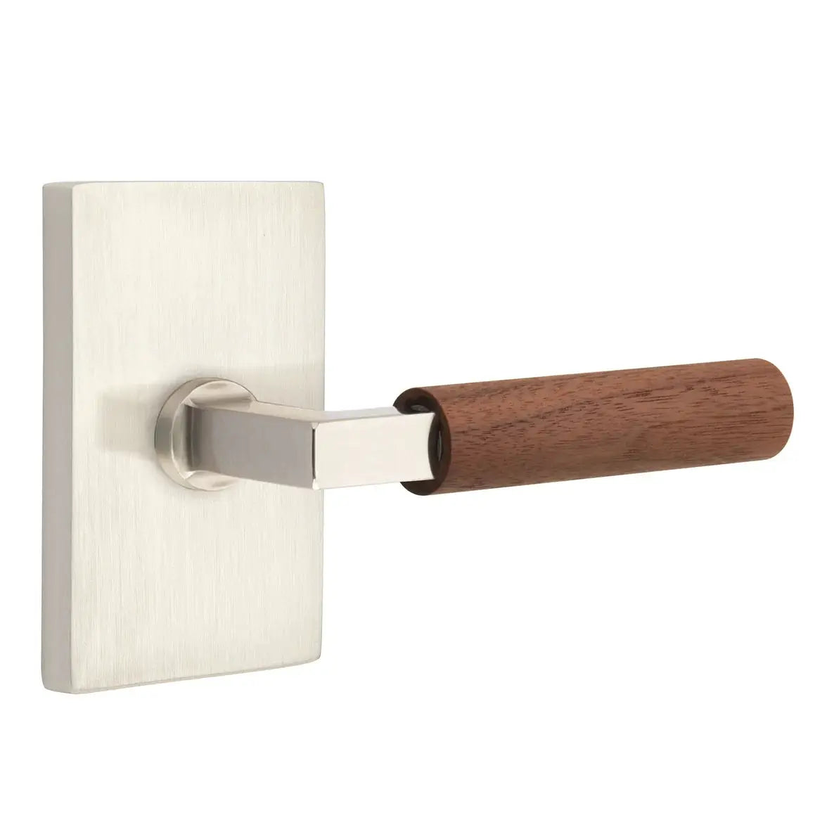 Emtek Walnut Lever with Modern Rectangular Rosette and L-Square Stem by Emtek