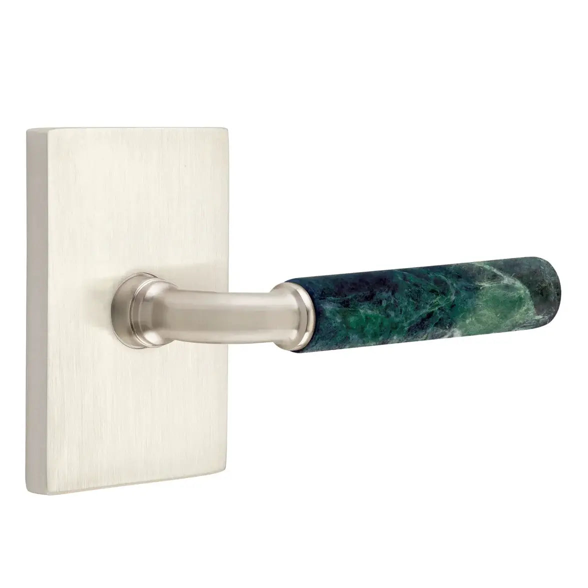 Emtek Green Marble Lever with Modern Rectangular Rosette and R-Bar Stem by Emtek