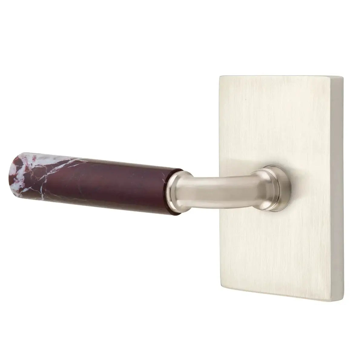 Emtek Rosso Levanto Marble Lever with Modern Rectangular Rosette and R-Bar Stem by Emtek