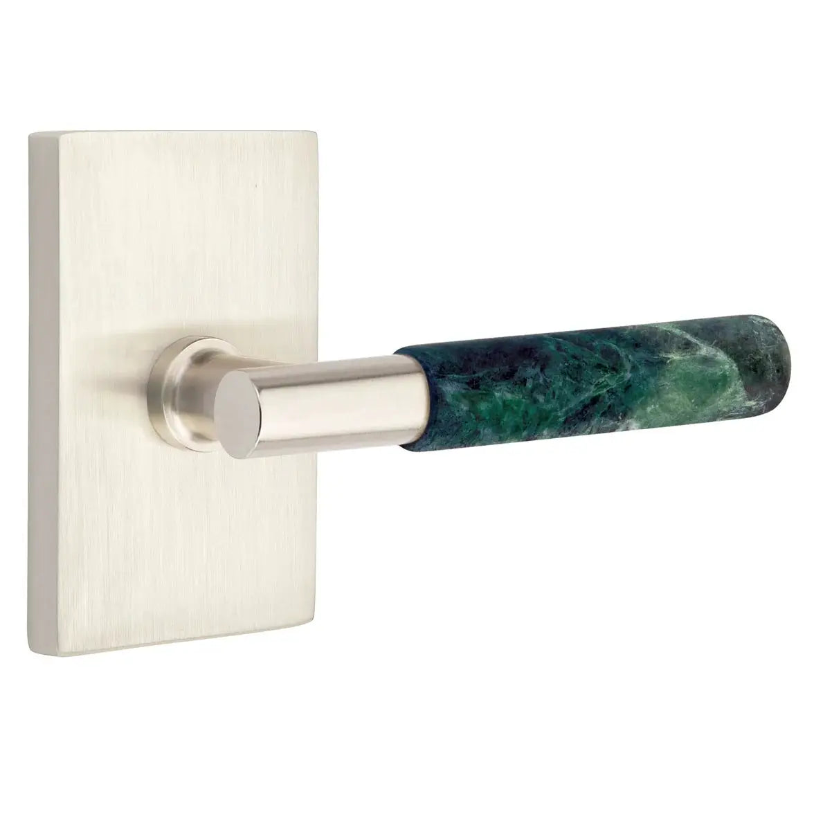 Emtek Green Marble Lever with Modern Rectangular Rosette and T-Bar Stem by Emtek