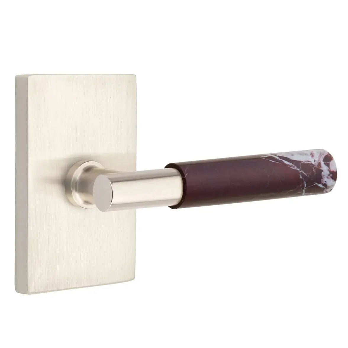 Emtek Rosso Levanto Marble Lever with Modern Rectangular Rosette and T-Bar Stem by Emtek