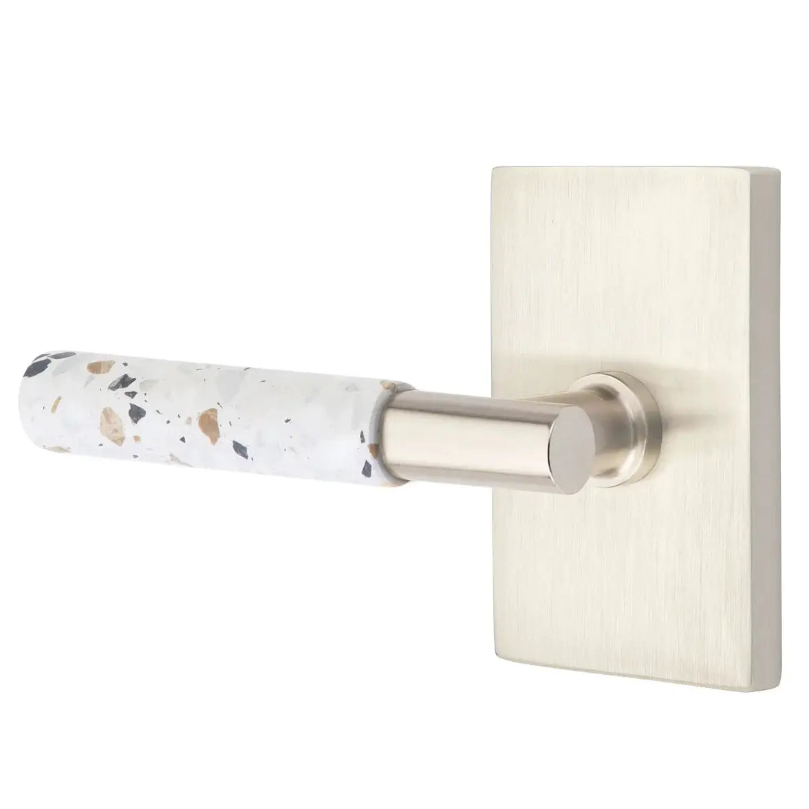 Emtek Light Terrazzo Lever with Modern Rectangular Rosette and T-Bar Stem by Emtek