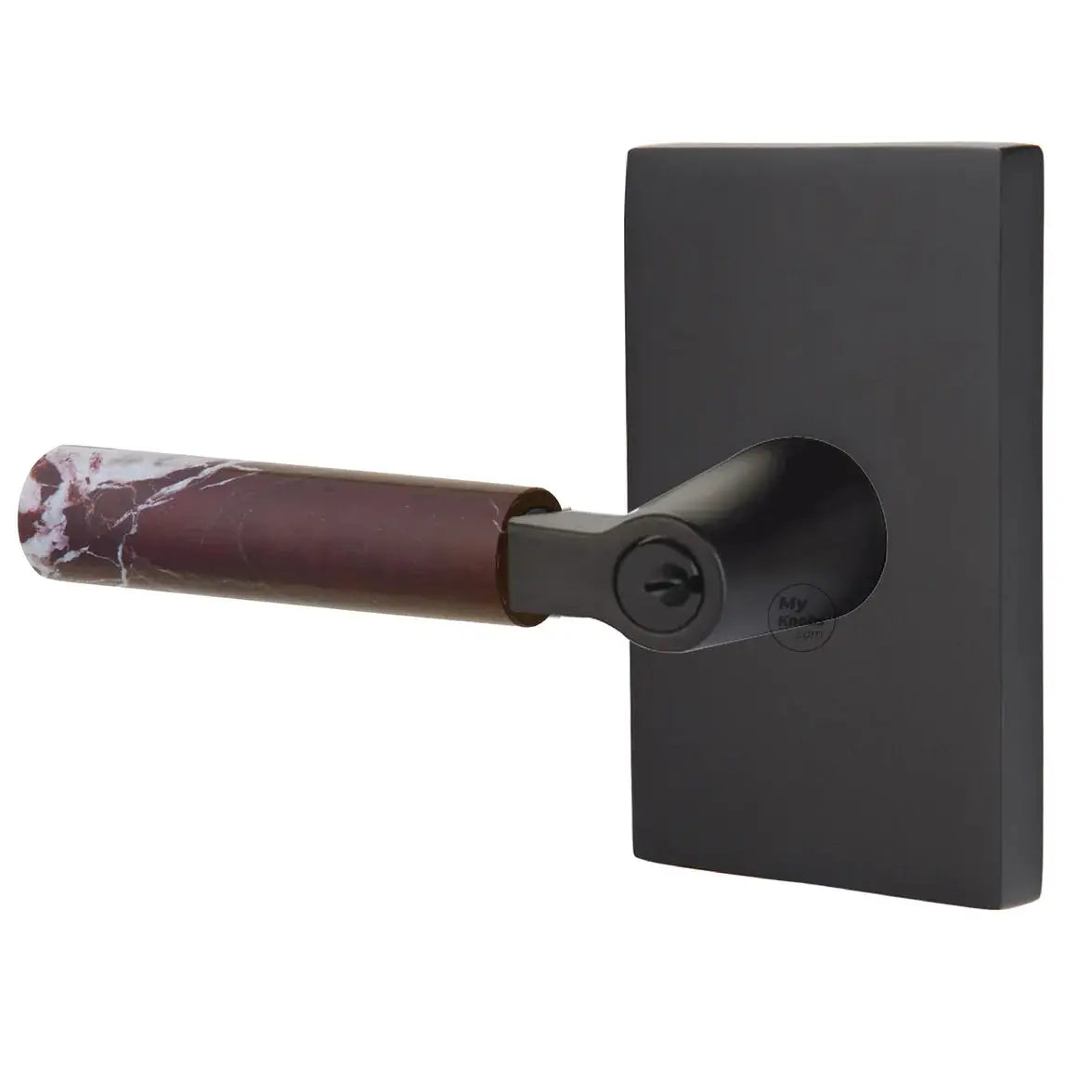 Emtek Rosso Levanto Marble Lever with Modern Rectangular Rosette and L-Square Stem by Emtek