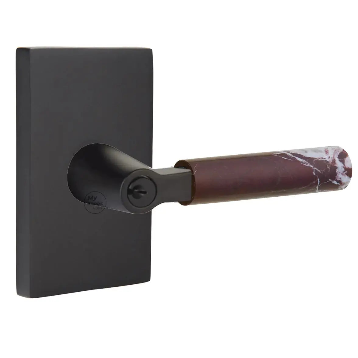 Emtek Rosso Levanto Marble Lever with Modern Rectangular Rosette and L-Square Stem by Emtek