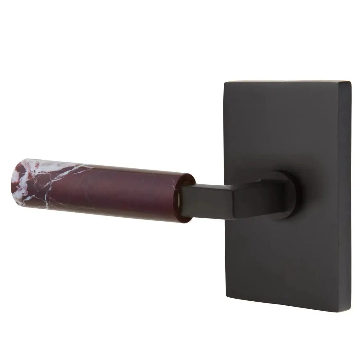 Emtek Rosso Levanto Marble Lever with Modern Rectangular Rosette and L-Square Stem by Emtek