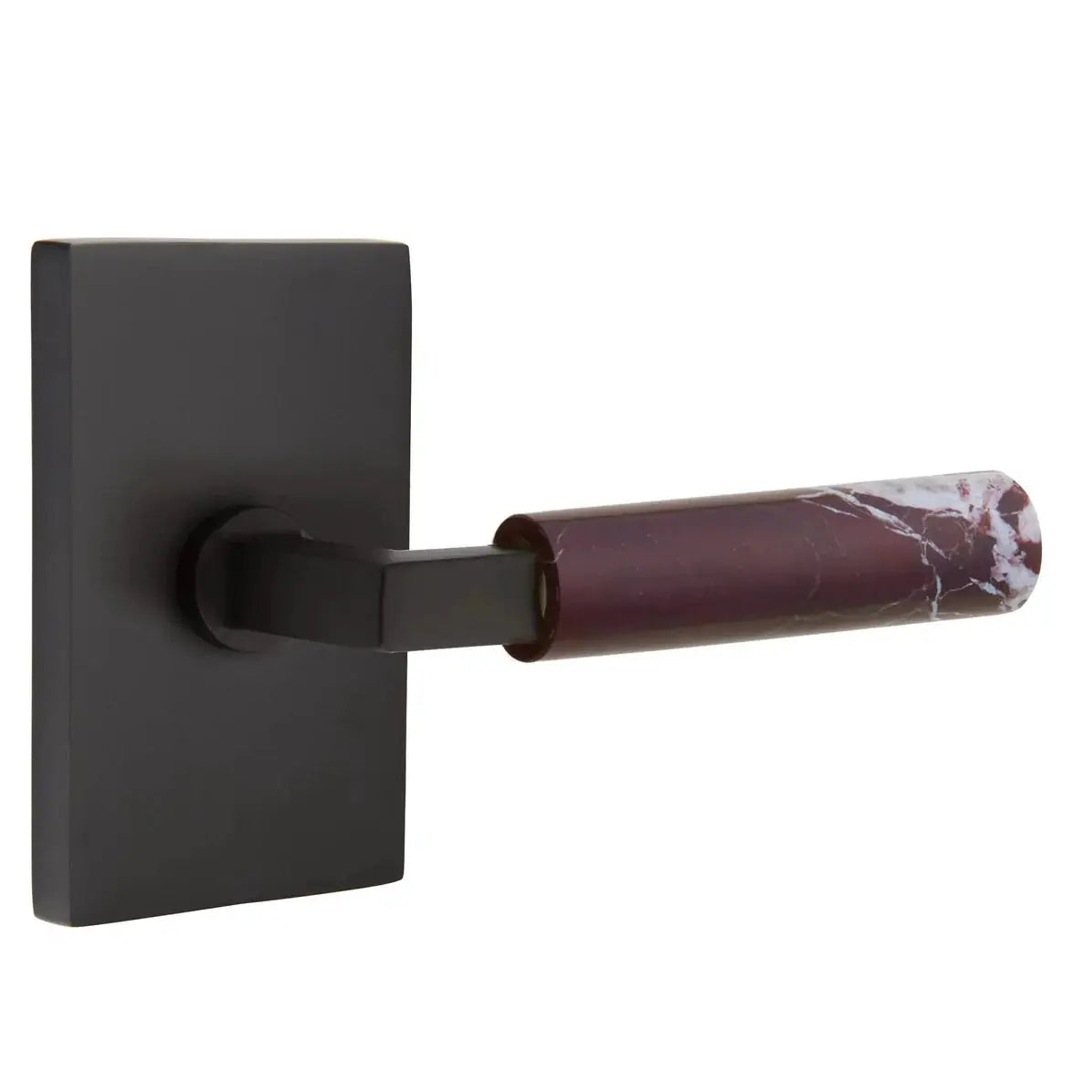 Emtek Rosso Levanto Marble Lever with Modern Rectangular Rosette and L-Square Stem by Emtek