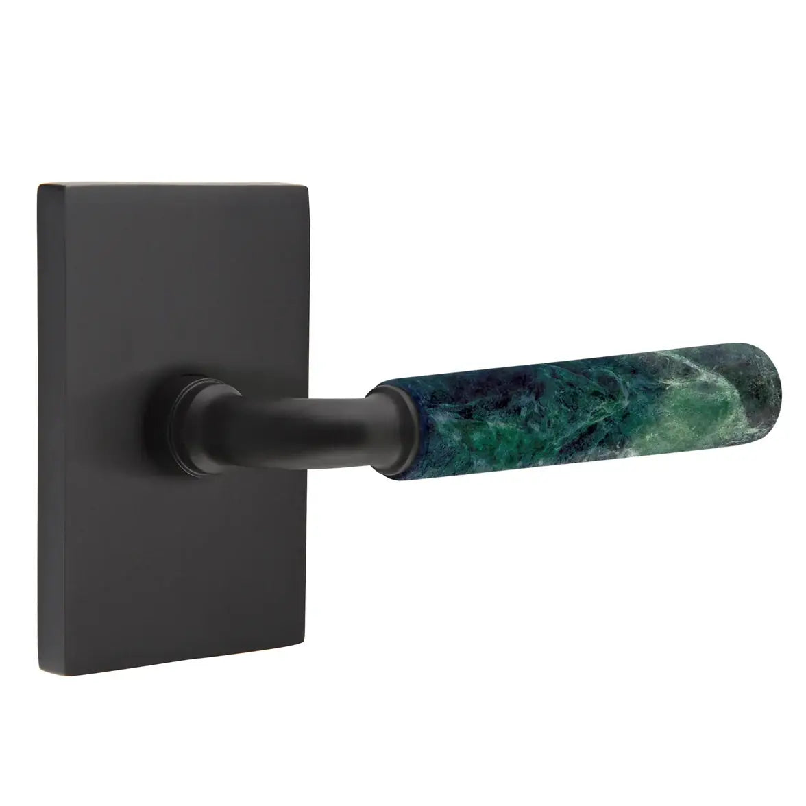 Emtek Green Marble Lever with Modern Rectangular Rosette and R-Bar Stem by Emtek