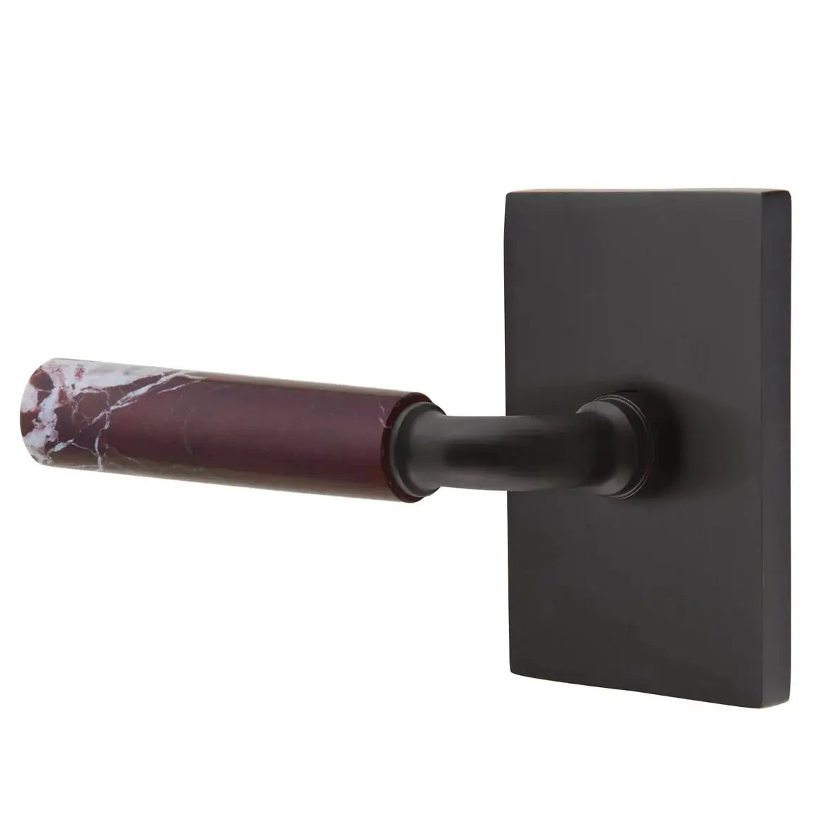Emtek Rosso Levanto Marble Lever with Modern Rectangular Rosette and R-Bar Stem by Emtek