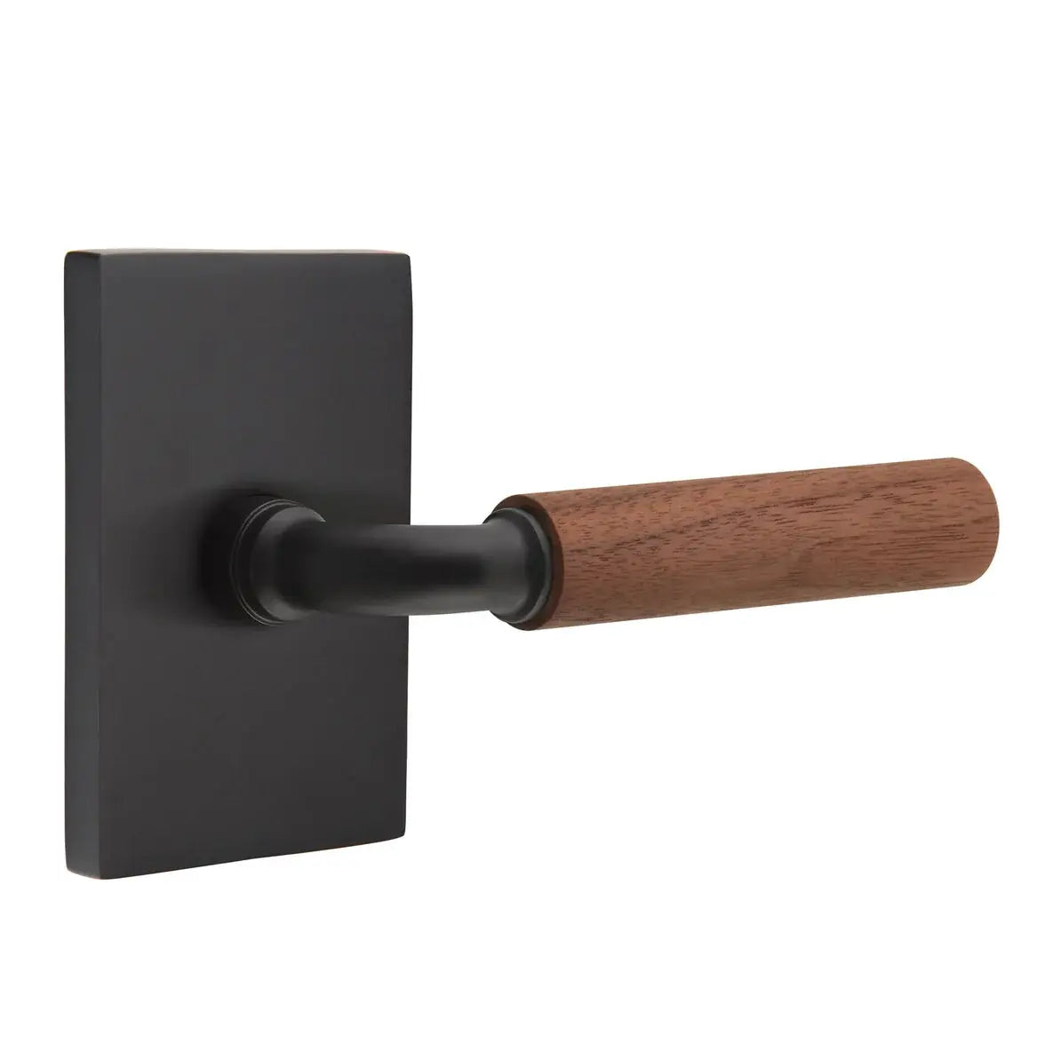 Emtek Walnut Lever with Modern Rectangular Rosette and R-Bar Stem by Emtek