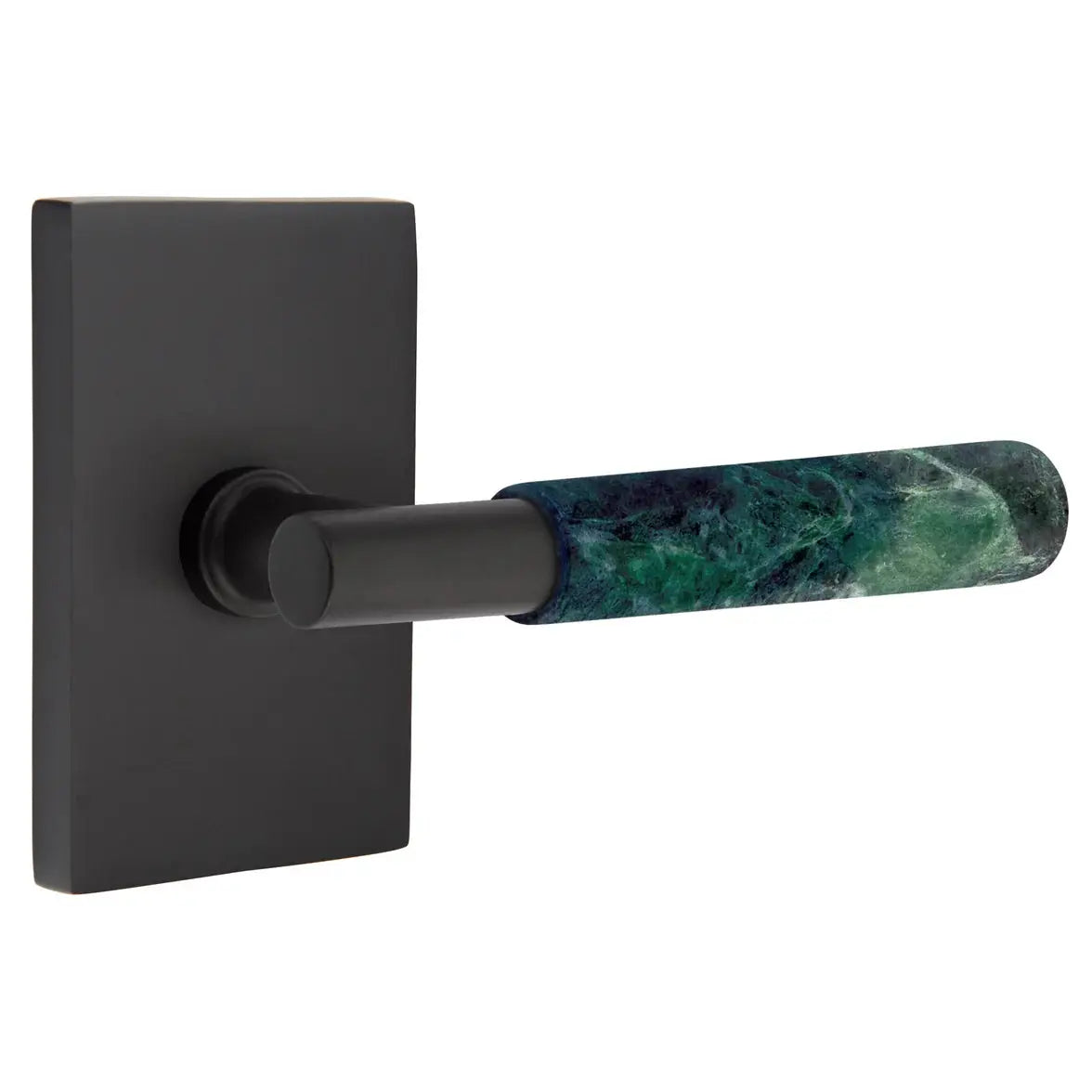 Emtek Green Marble Lever with Modern Rectangular Rosette and T-Bar Stem by Emtek