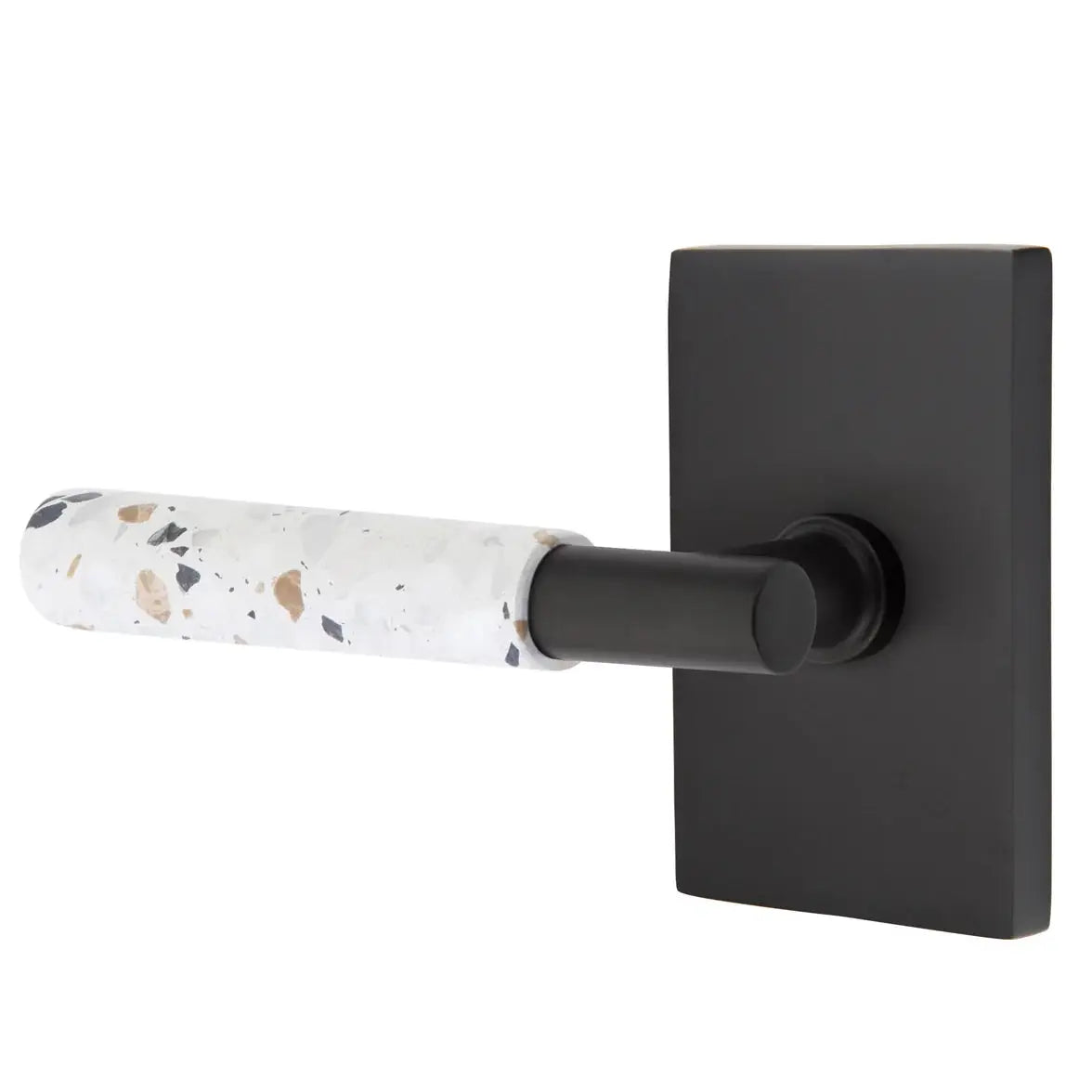 Emtek Light Terrazzo Lever with Modern Rectangular Rosette and T-Bar Stem by Emtek