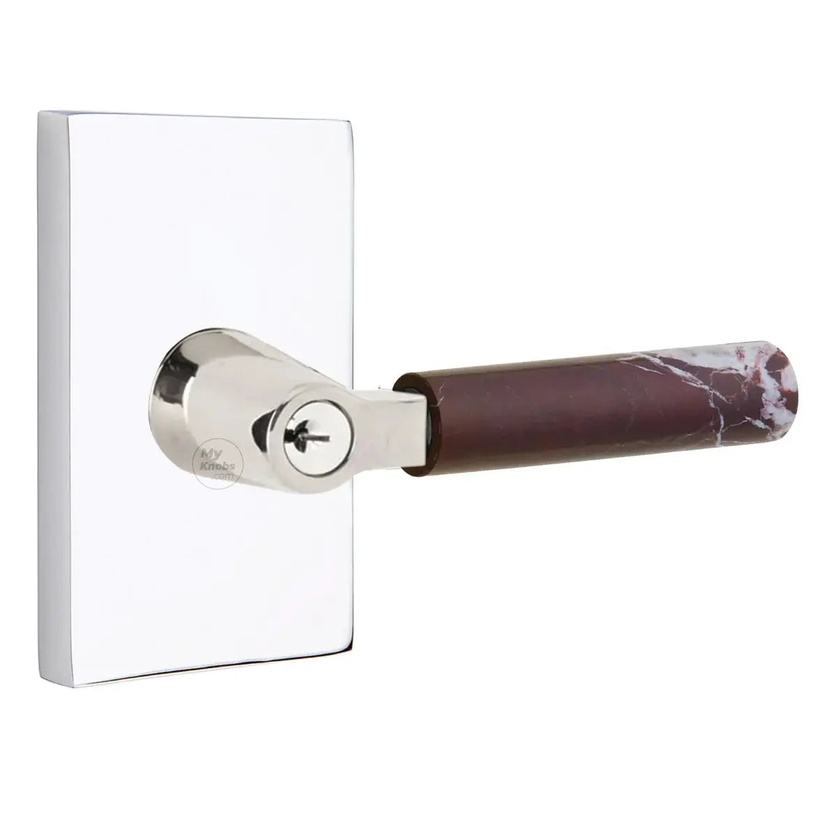Emtek Rosso Levanto Marble Lever with Modern Rectangular Rosette and L-Square Stem by Emtek