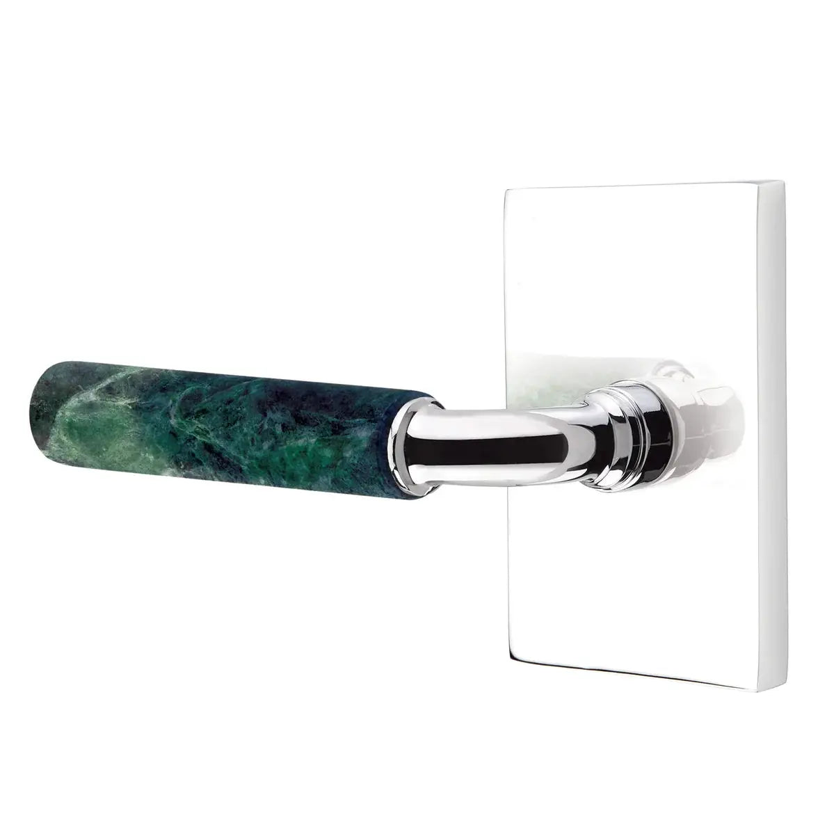 Emtek Green Marble Lever with Modern Rectangular Rosette and R-Bar Stem by Emtek