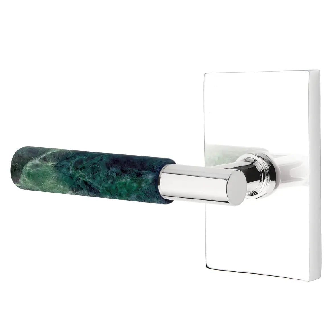 Emtek Green Marble Lever with Modern Rectangular Rosette and T-Bar Stem by Emtek