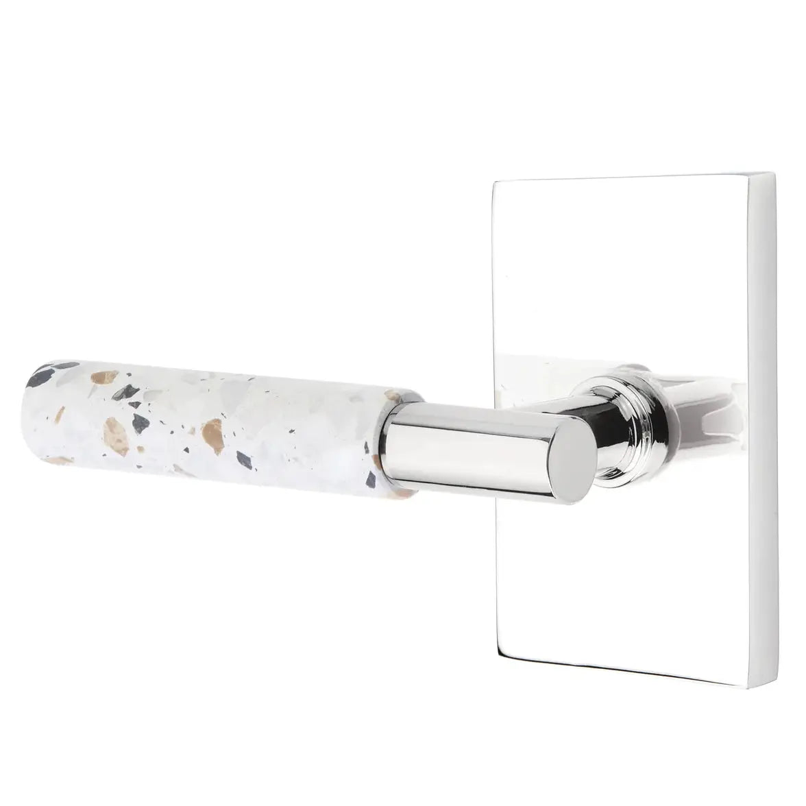 Emtek Light Terrazzo Lever with Modern Rectangular Rosette and T-Bar Stem by Emtek