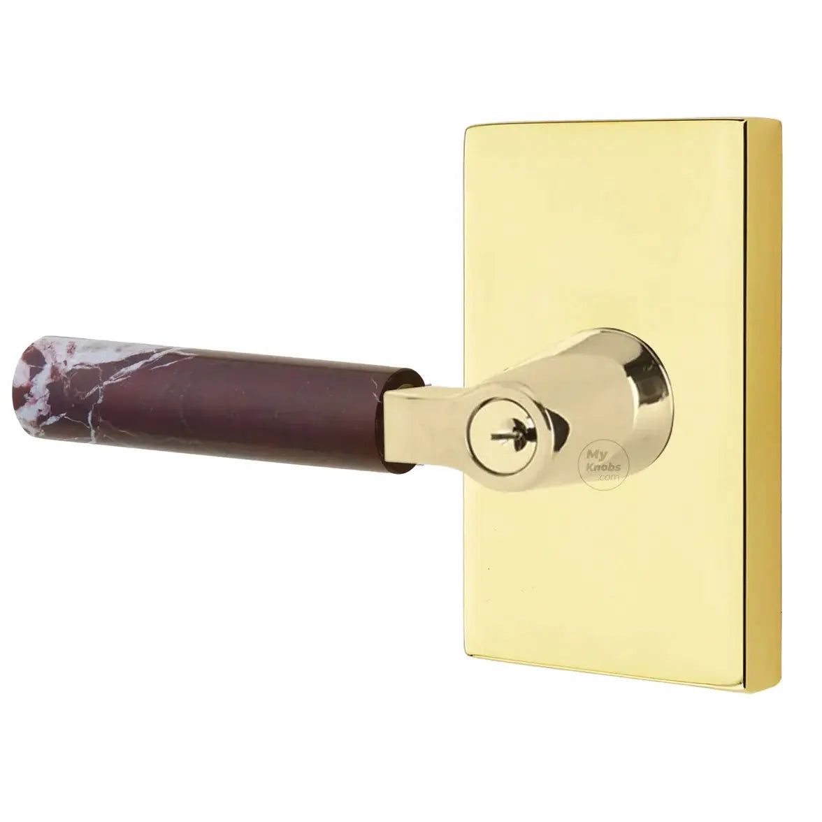 Emtek Rosso Levanto Marble Lever with Modern Rectangular Rosette and L-Square Stem by Emtek