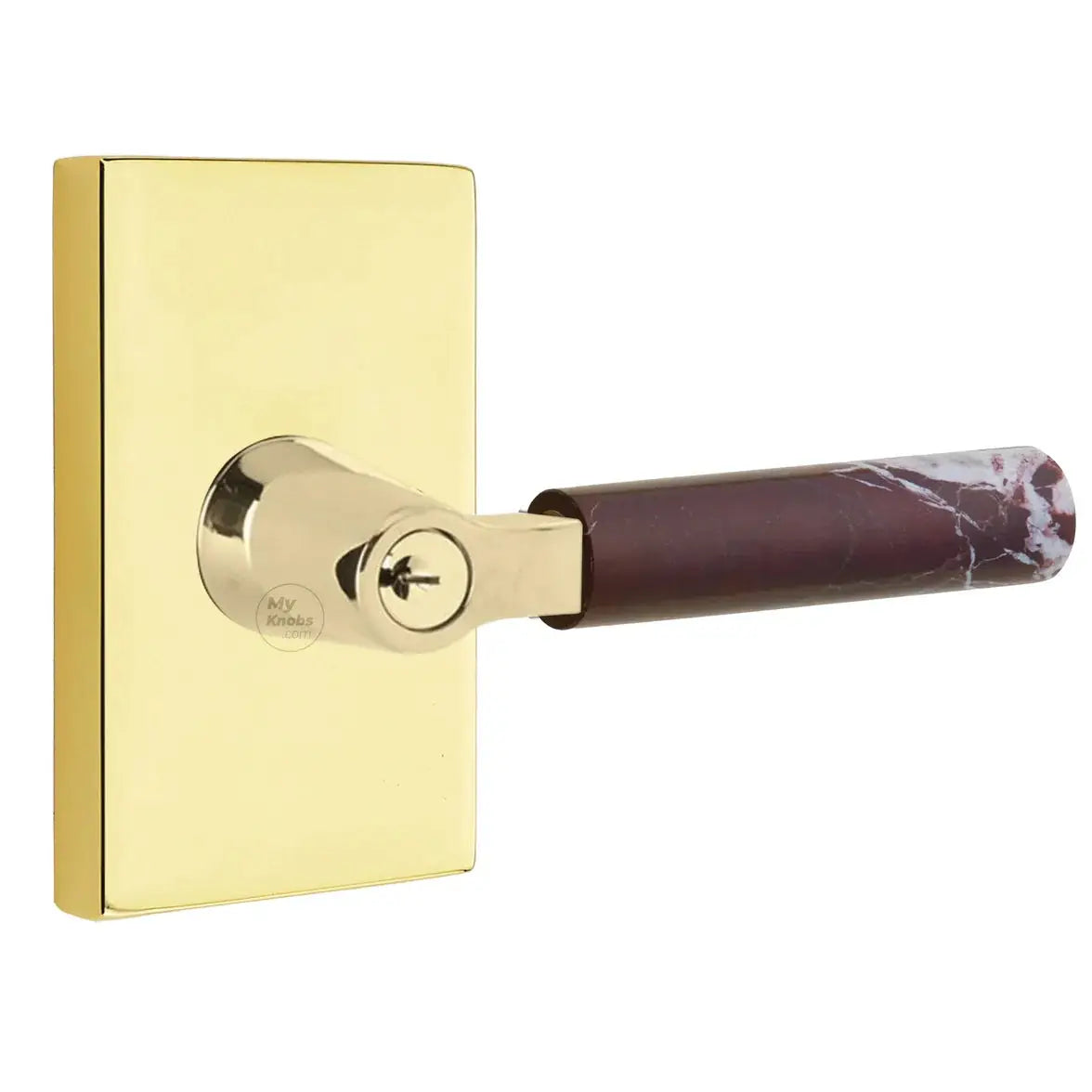 Emtek Rosso Levanto Marble Lever with Modern Rectangular Rosette and L-Square Stem by Emtek