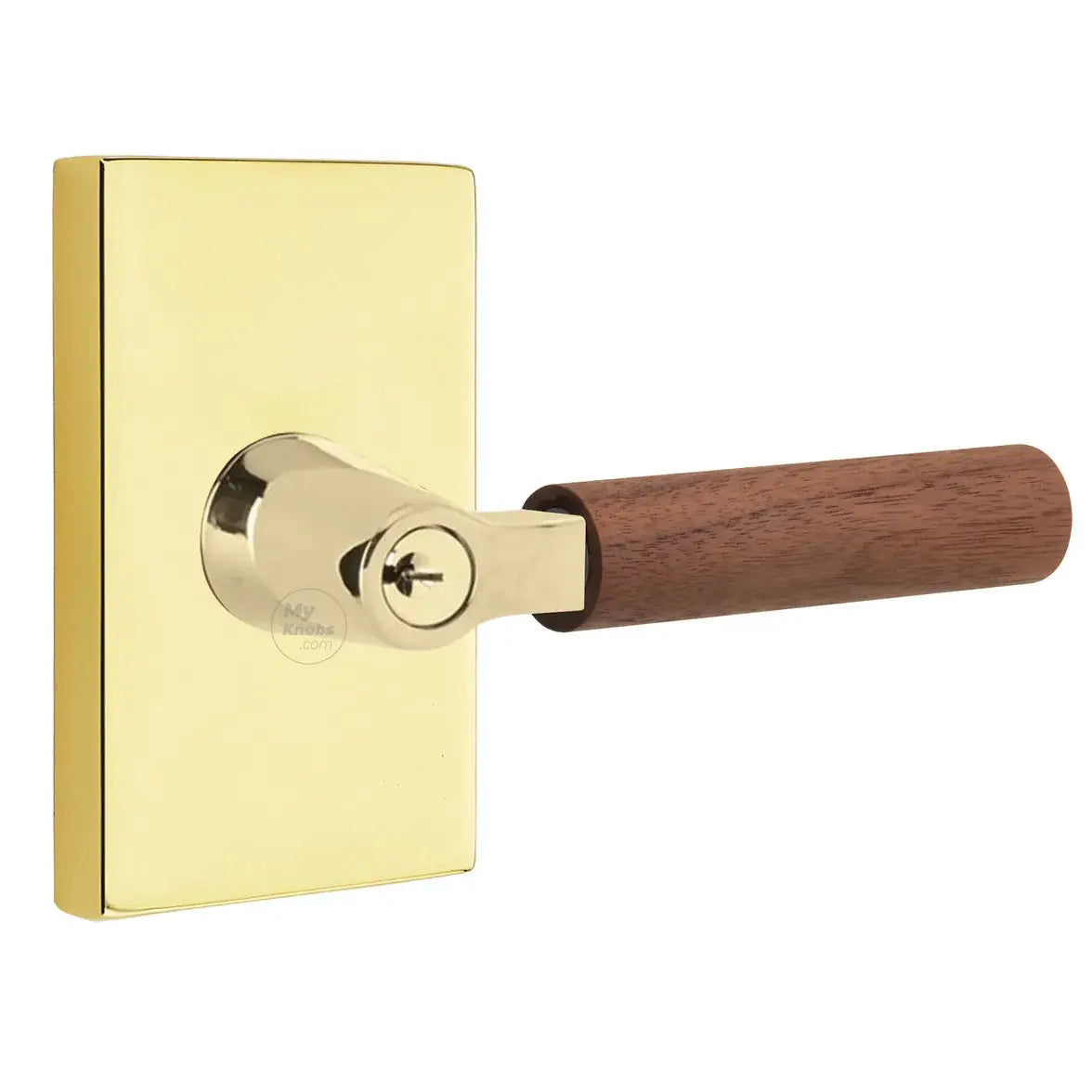 Emtek Walnut Lever with Modern Rectangular Rosette and L-Square Stem by Emtek