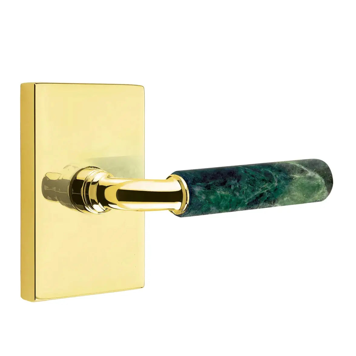 Emtek Green Marble Lever with Modern Rectangular Rosette and R-Bar Stem by Emtek