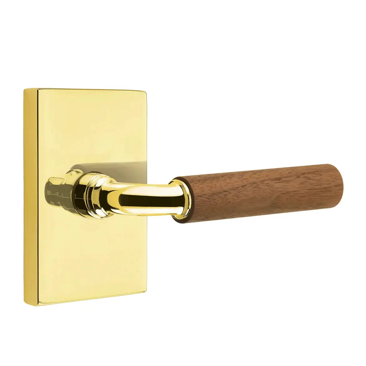 Emtek Walnut Lever with Modern Rectangular Rosette and R-Bar Stem by Emtek