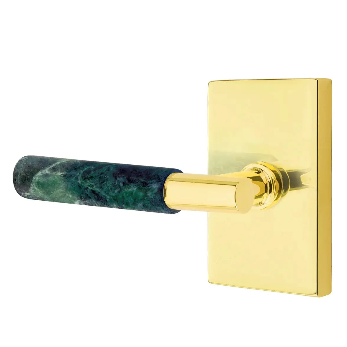 Emtek Green Marble Lever with Modern Rectangular Rosette and T-Bar Stem by Emtek