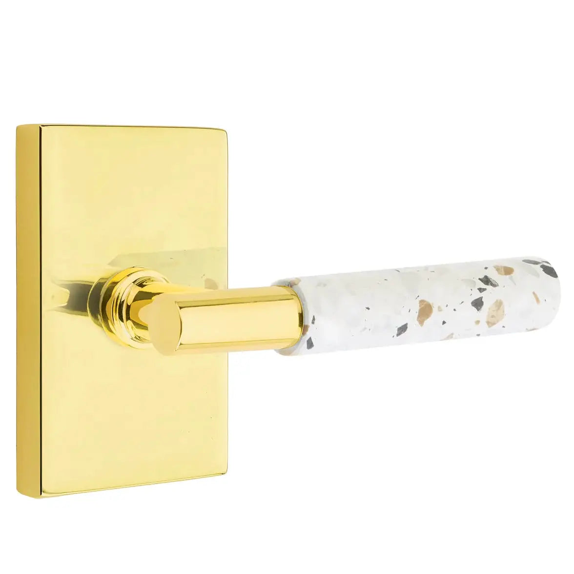 Emtek Light Terrazzo Lever with Modern Rectangular Rosette and T-Bar Stem by Emtek