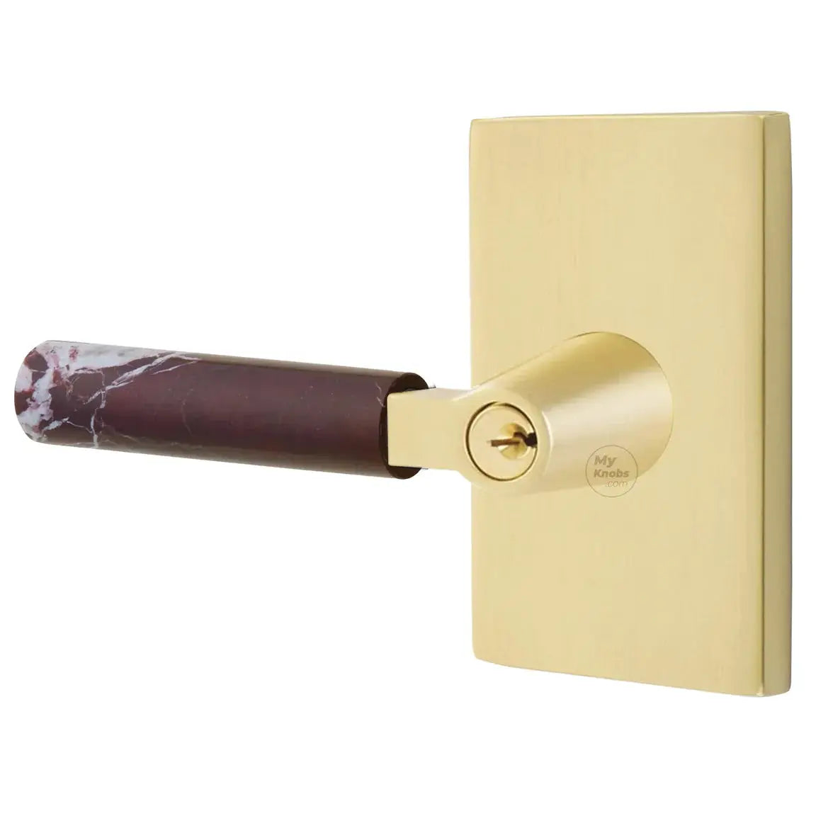 Emtek Rosso Levanto Marble Lever with Modern Rectangular Rosette and L-Square Stem by Emtek