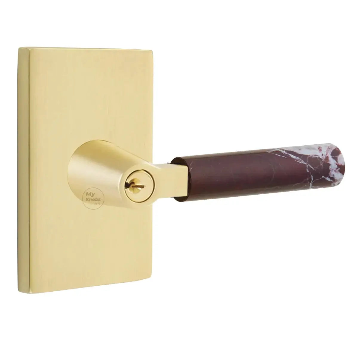 Emtek Rosso Levanto Marble Lever with Modern Rectangular Rosette and L-Square Stem by Emtek